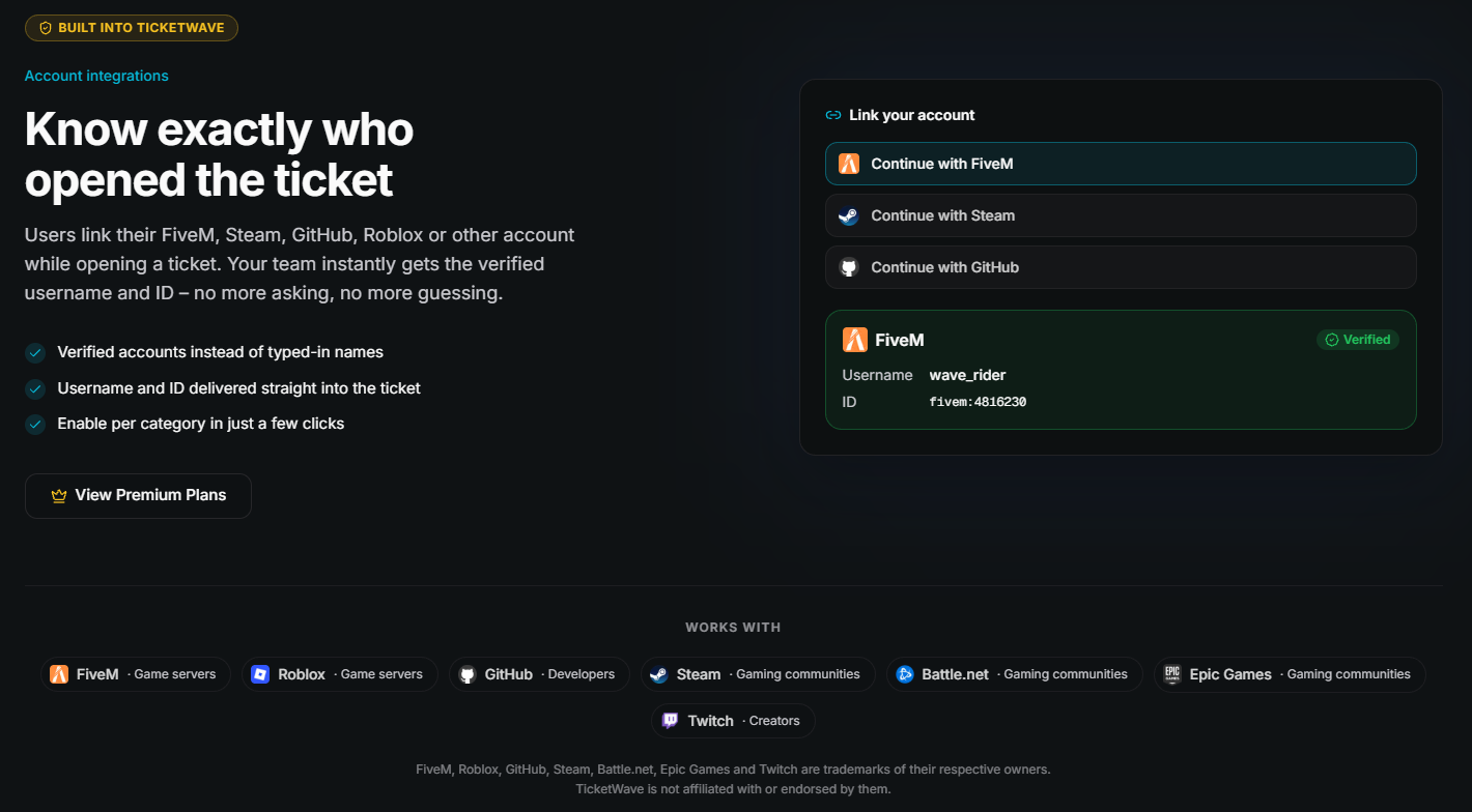 Account integrations on the new homepage