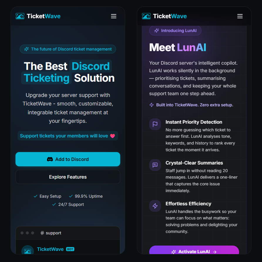 The new TicketWave homepage on mobile